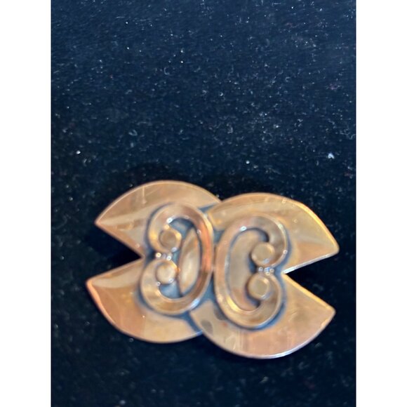Vintage Copper Double-C Brooch Pin Art Deco Style Ornament - Picture 5 of 7